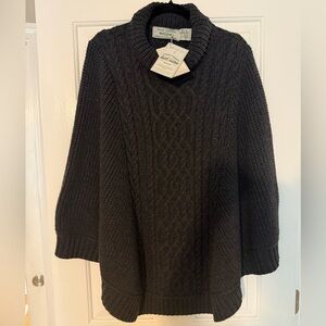 NWT 100% Soft Merino Wool Cable Knit Poncho Sweater Ireland Charcoal S/M ☘️